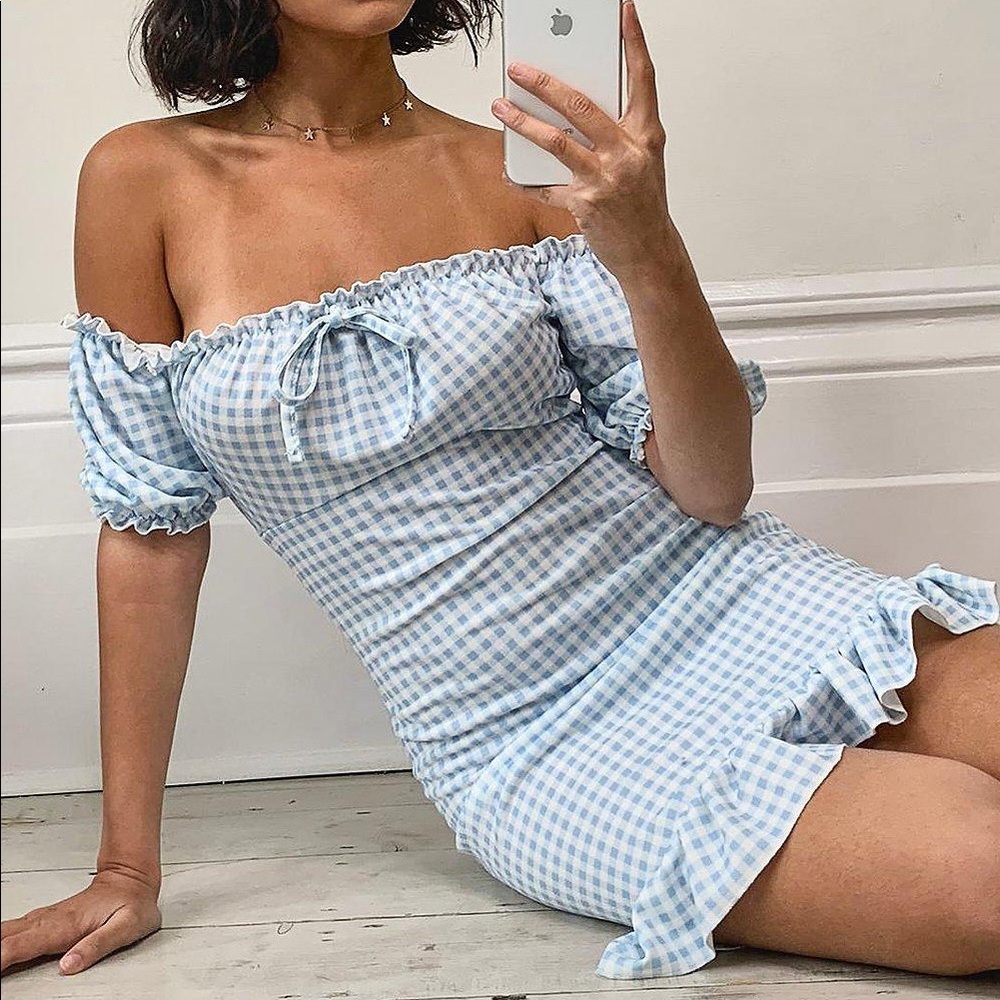 Boohoo Gingham Milkmaid Style Dress
